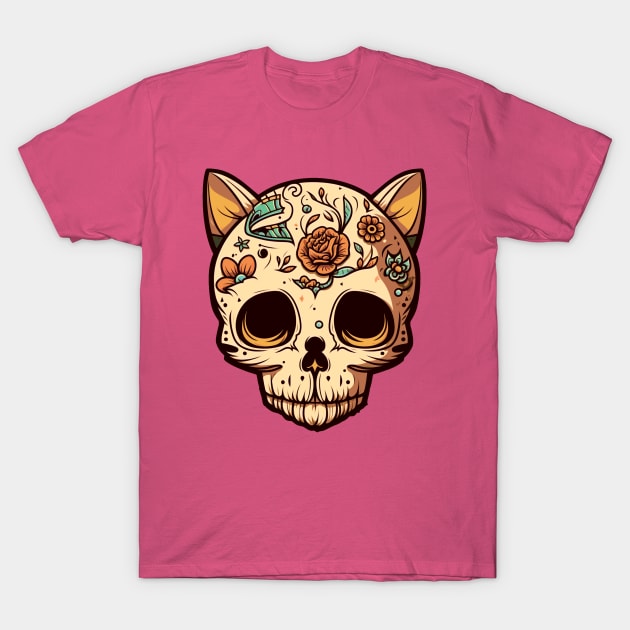 mexican skull cat T-Shirt by gambar_corek